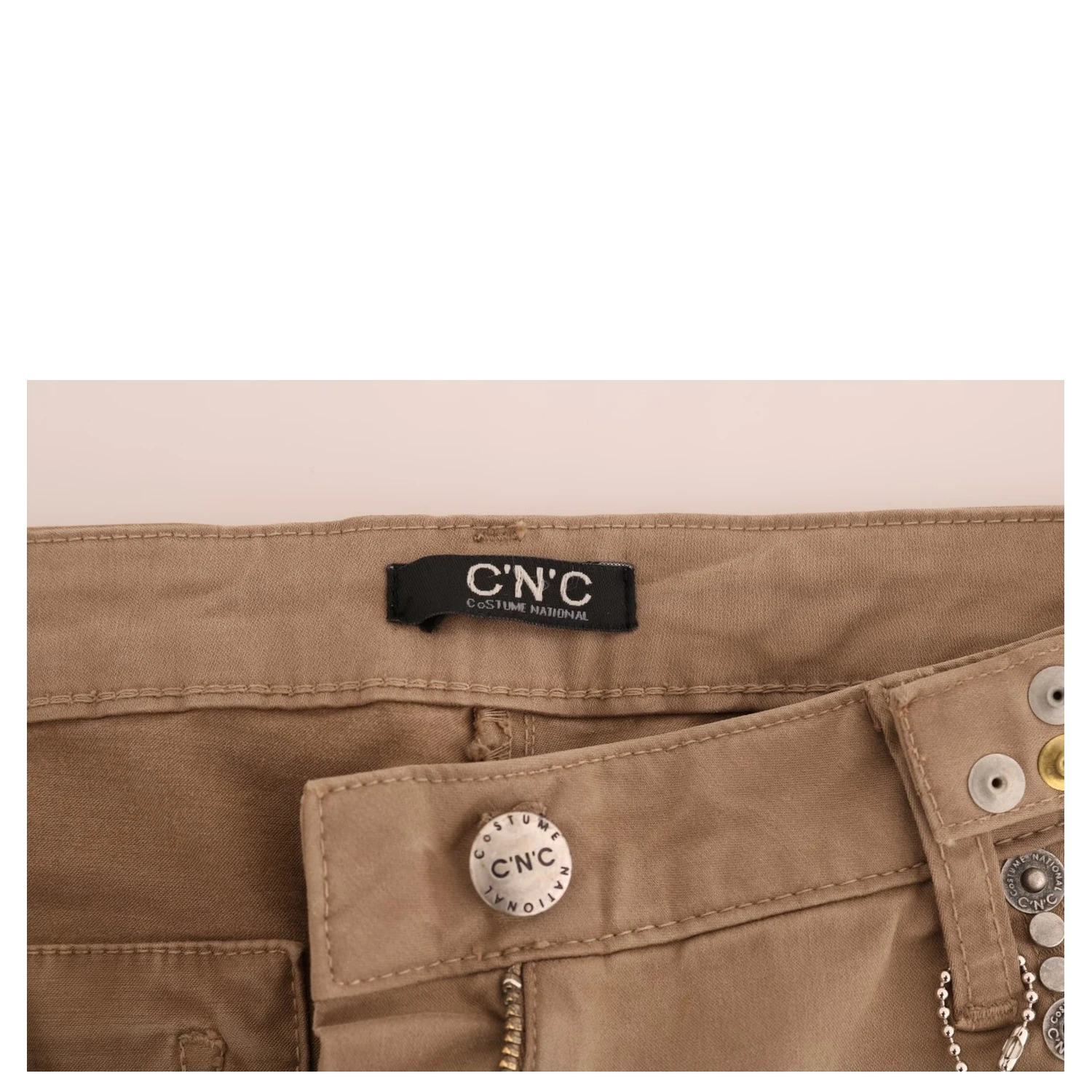 Beige Cotton Stretch Slim Fit Jeans
