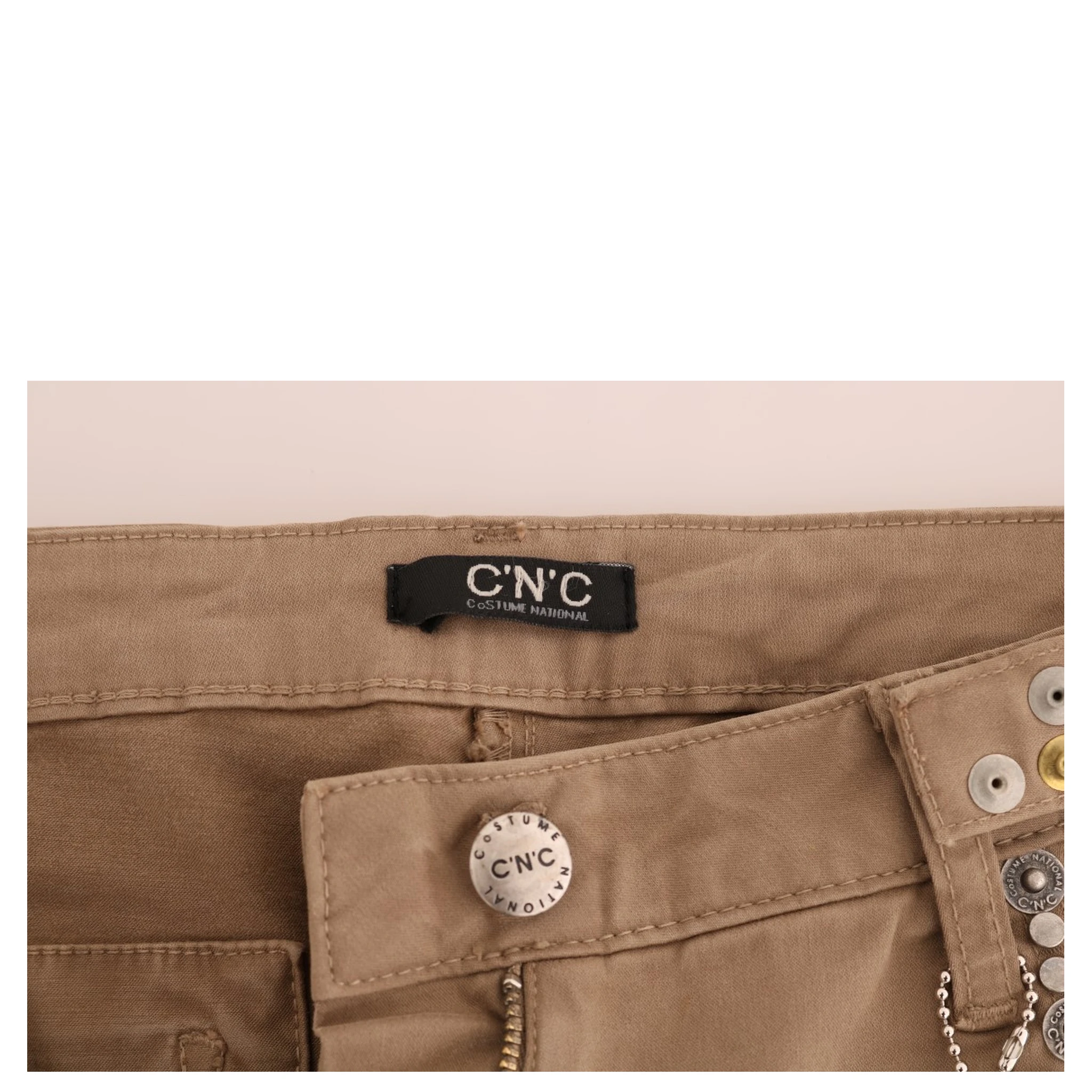 Beige Cotton Stretch Slim Fit Jeans