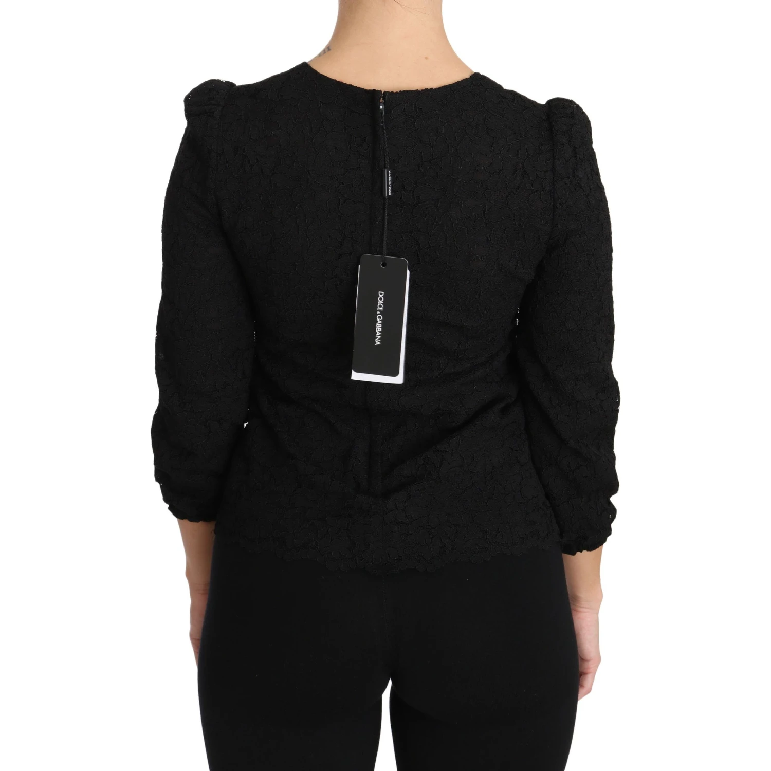 Black Floral Lace Zipper Top Blouse