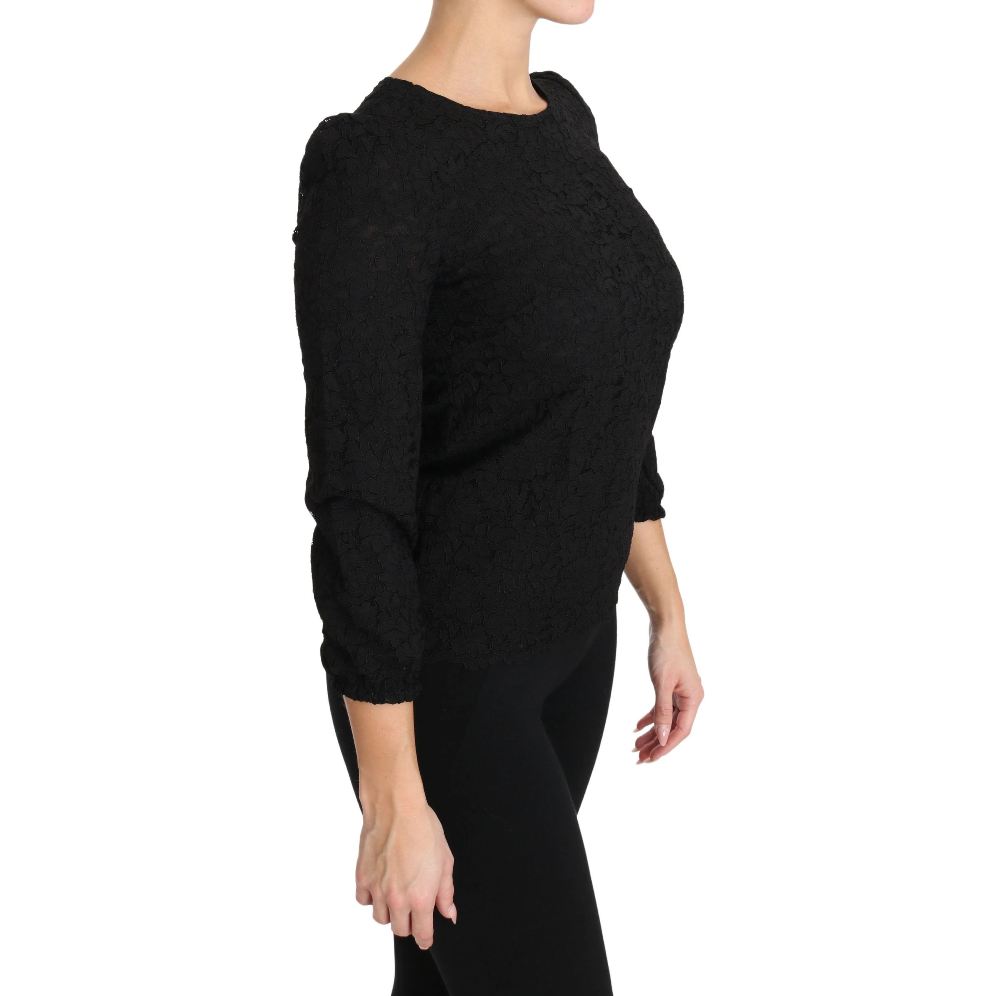 Black Floral Lace Zipper Top Blouse