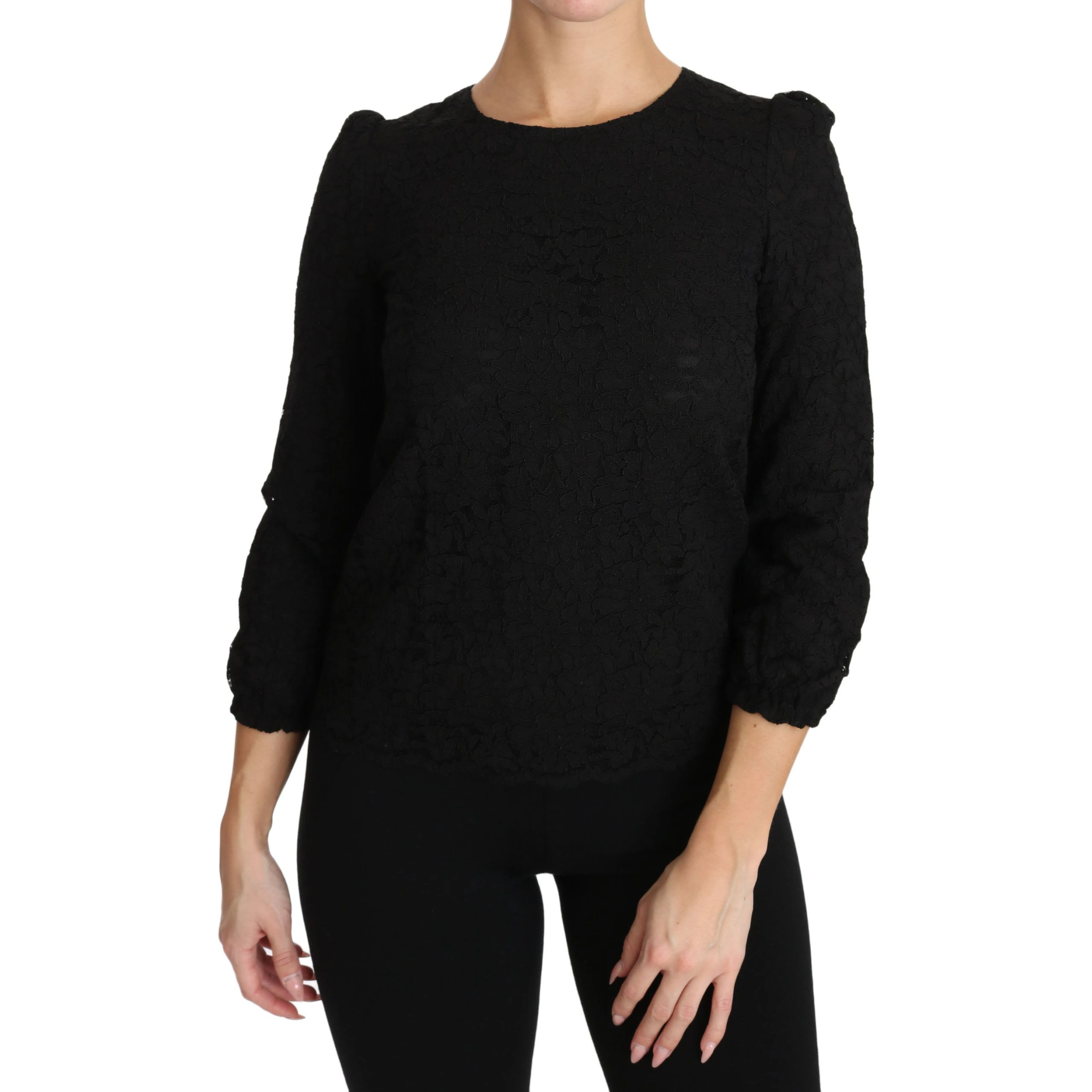 Black Floral Lace Zipper Top Blouse