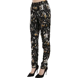 Black Jazz Club Print High Waist Tapered Pants