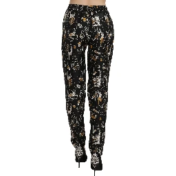 Black Jazz Club Print High Waist Tapered Pants