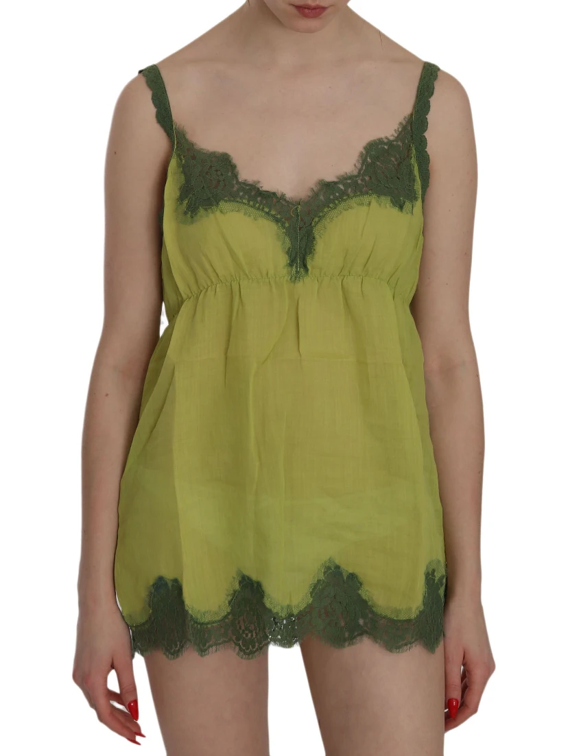 Green Lace Spaghetti Strap Tank Top Blouse
