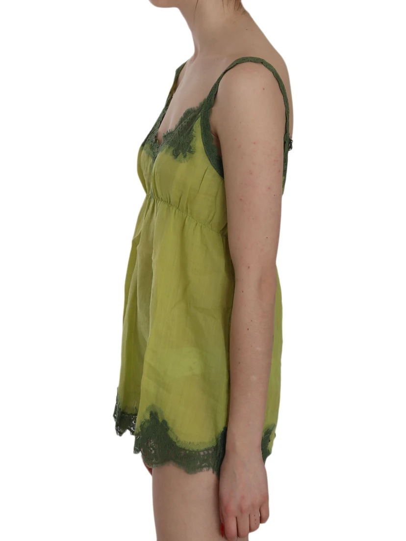 Green Lace Spaghetti Strap Tank Top Blouse