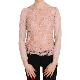 Pink Lace See Through Long Sleeve Top Blouse