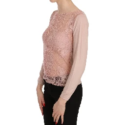 Pink Lace See Through Long Sleeve Top Blouse