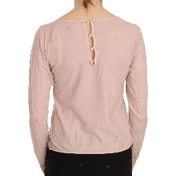 Pink Lace See Through Long Sleeve Top Blouse