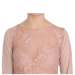 Pink Lace See Through Long Sleeve Top Blouse