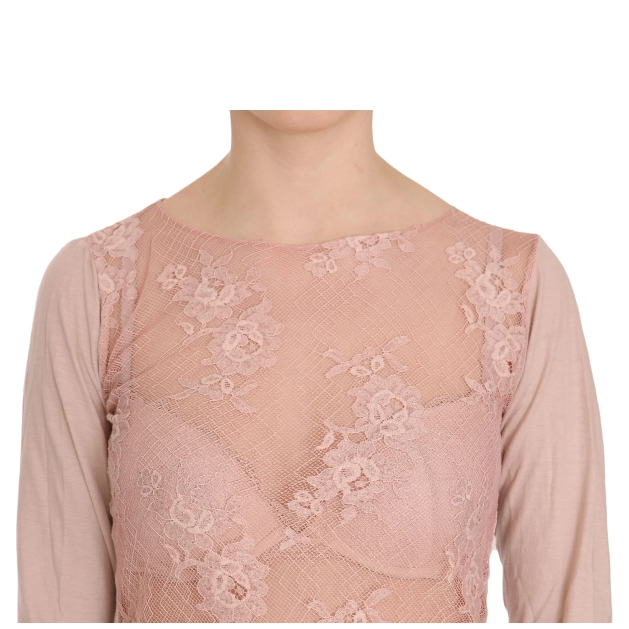 Pink Lace See Through Long Sleeve Top Blouse