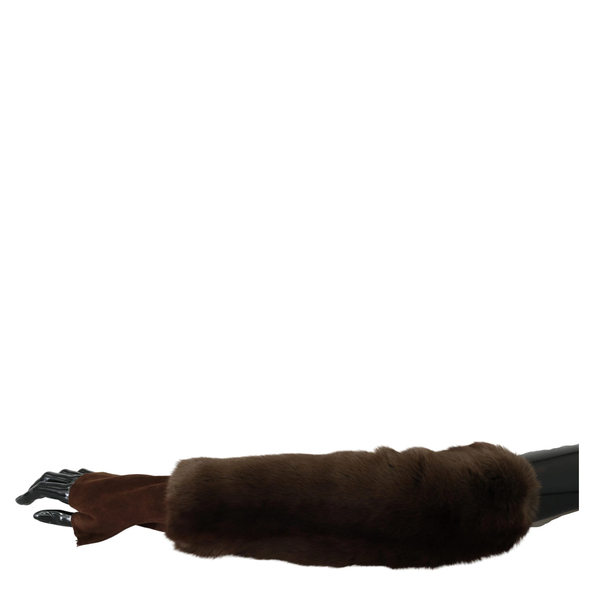 Brown Elbow Length Finger Less Fur Gloves