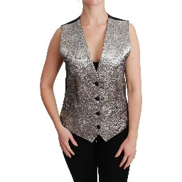 Silver Brocade Sleeveless Metallic Top