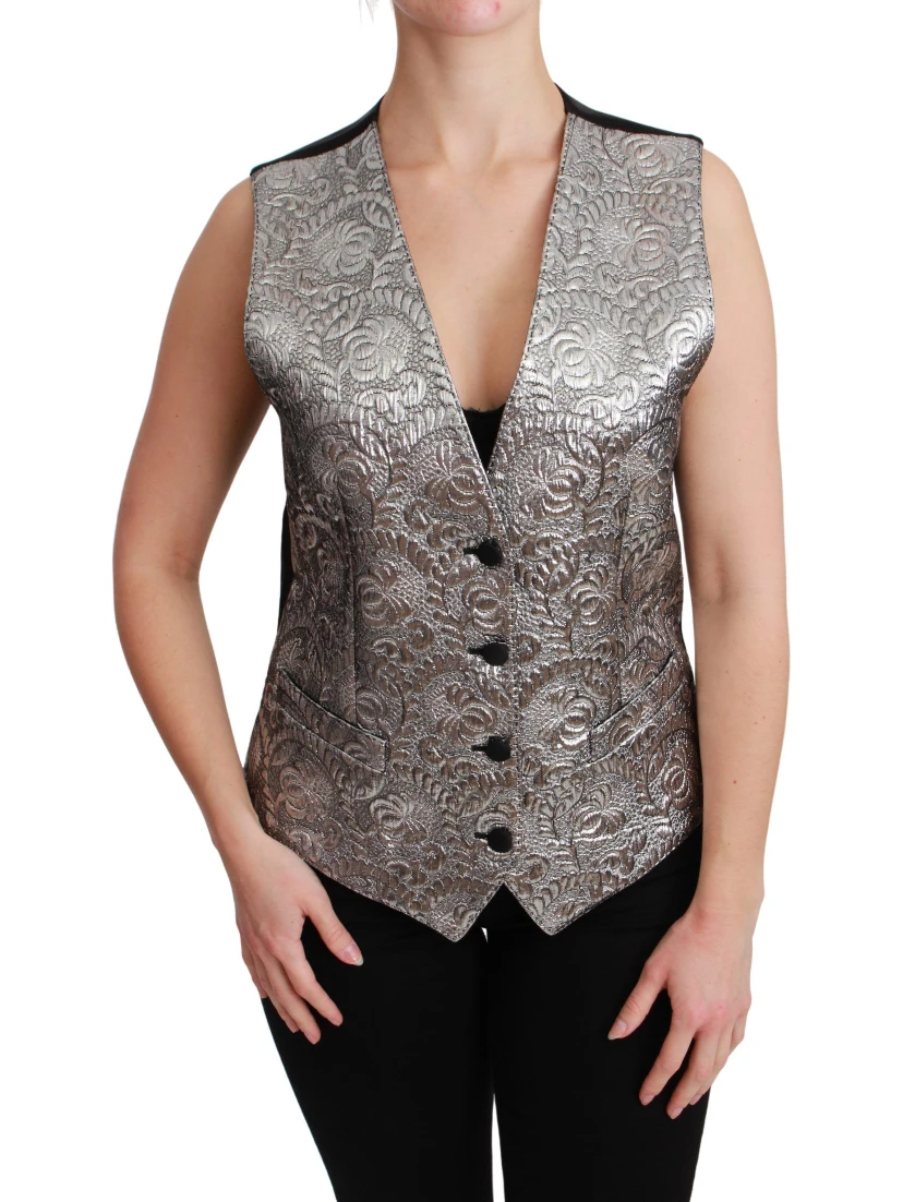 Silver Brocade Sleeveless Metallic Top