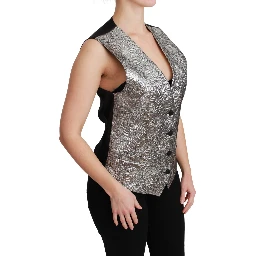 Silver Brocade Sleeveless Metallic Top