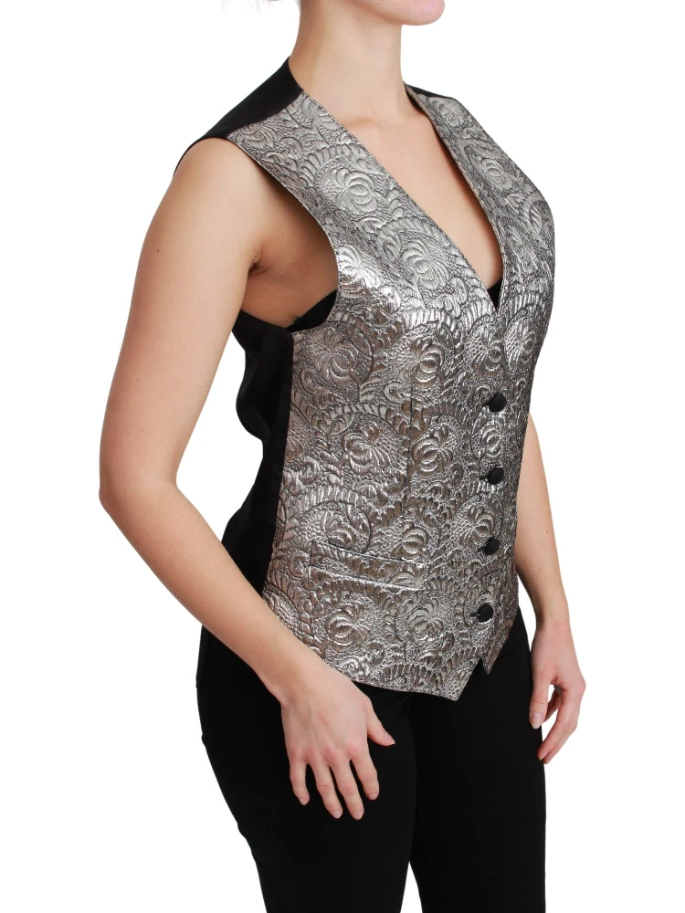 Silver Brocade Sleeveless Metallic Top alternative