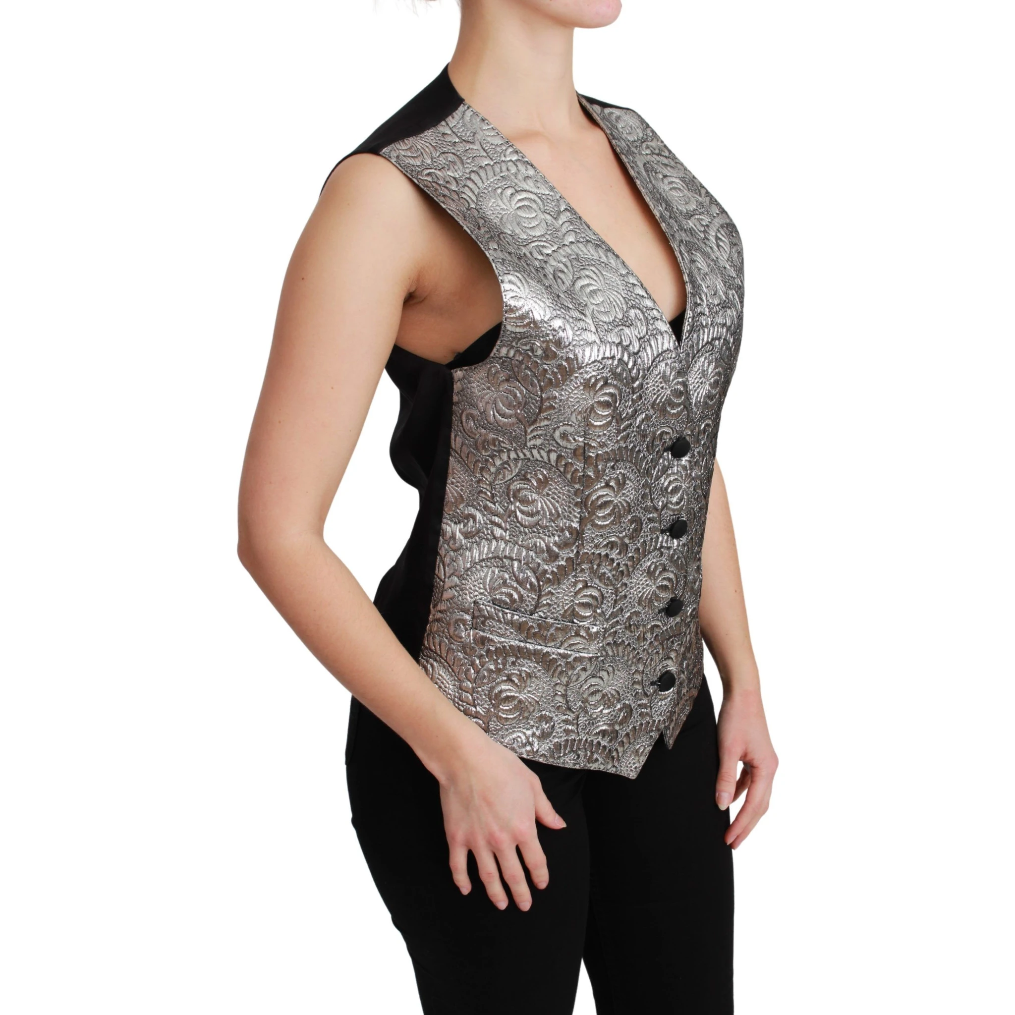 Silver Brocade Sleeveless Metallic Top