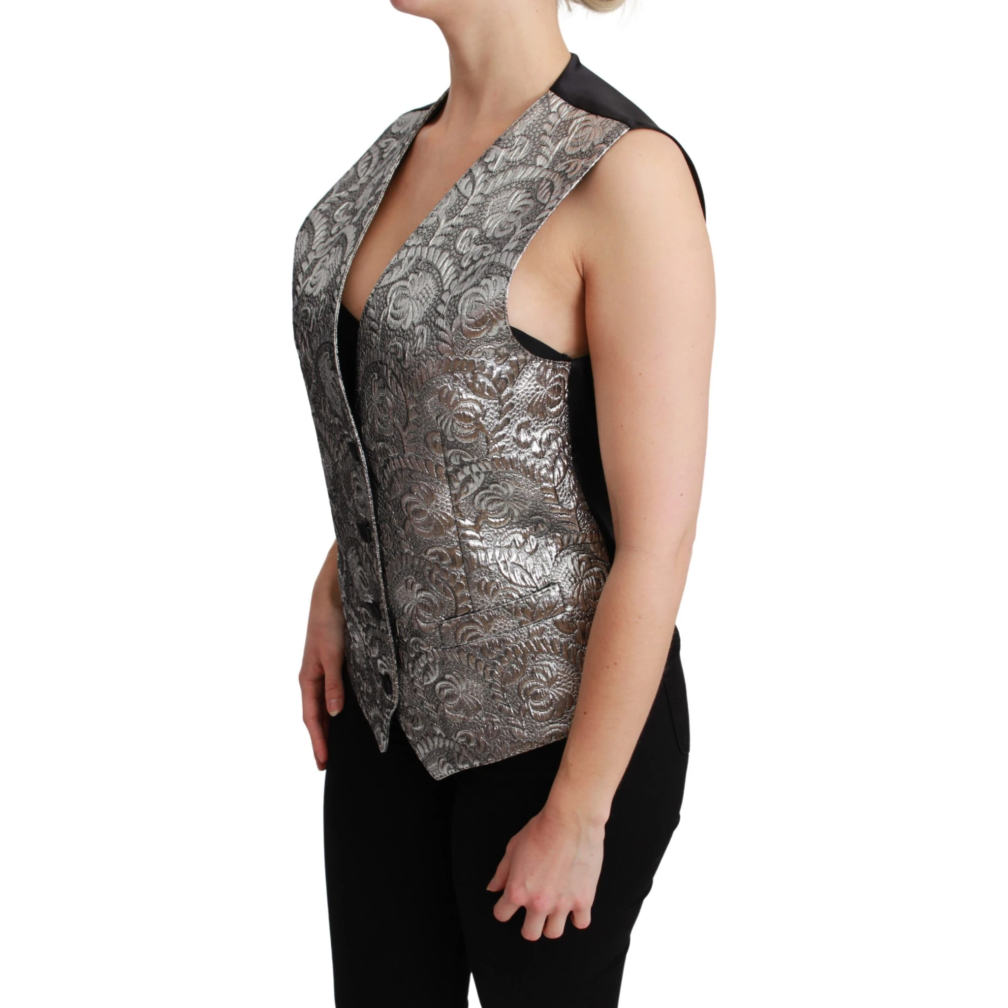 Silver Brocade Sleeveless Metallic Top