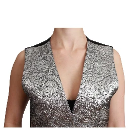 Silver Brocade Sleeveless Metallic Top