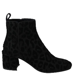 Black Leopard Short Boots Zipper Shoes