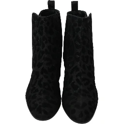 Black Leopard Short Boots Zipper Shoes