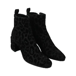 Black Leopard Short Boots Zipper Shoes
