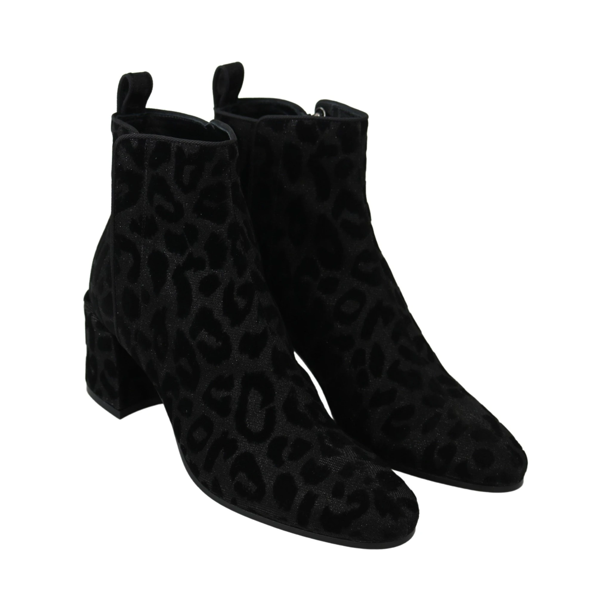 Black Leopard Short Boots Zipper Shoes