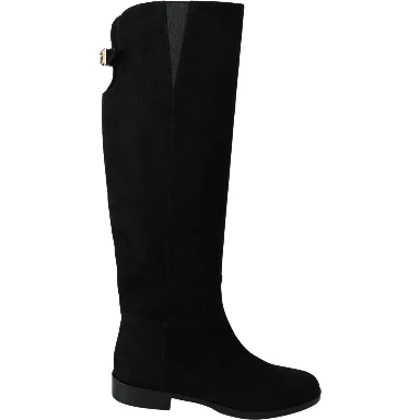 Black Suede Knee High Flat Boots Shoes