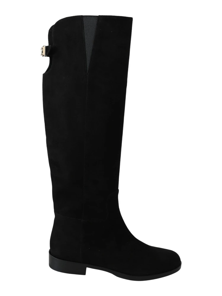 Black Suede Knee High Flat Boots Shoes