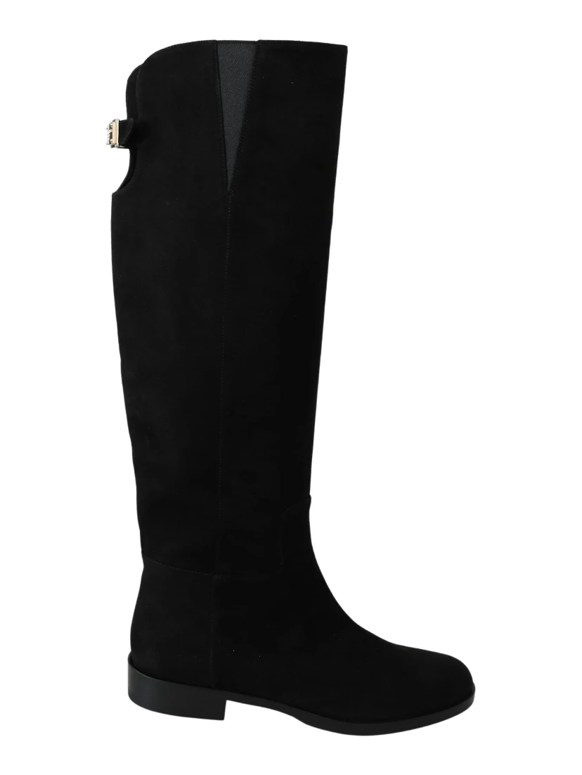 Black Suede Knee High Flat Boots Shoes