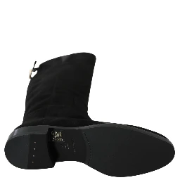 Black Suede Knee High Flat Boots Shoes