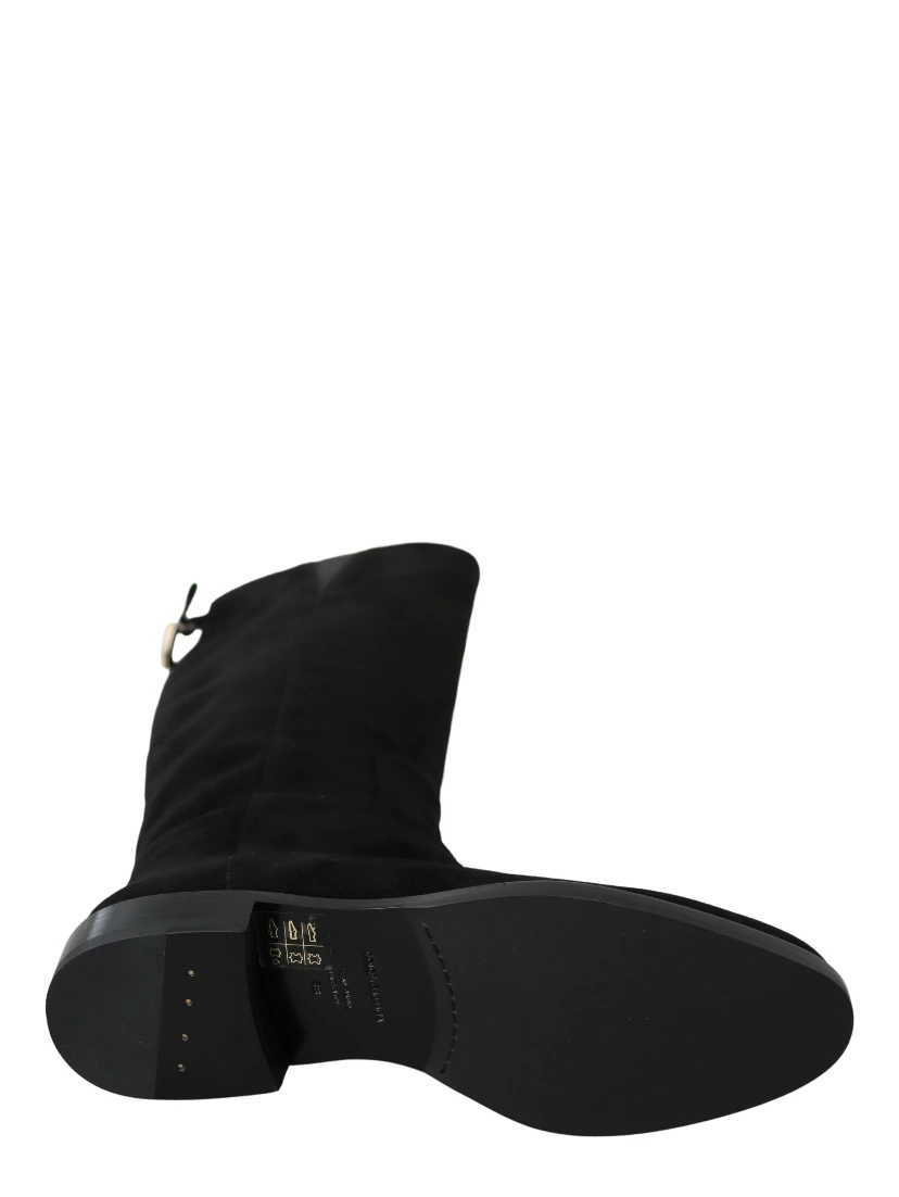 Black Suede Knee High Flat Boots Shoes