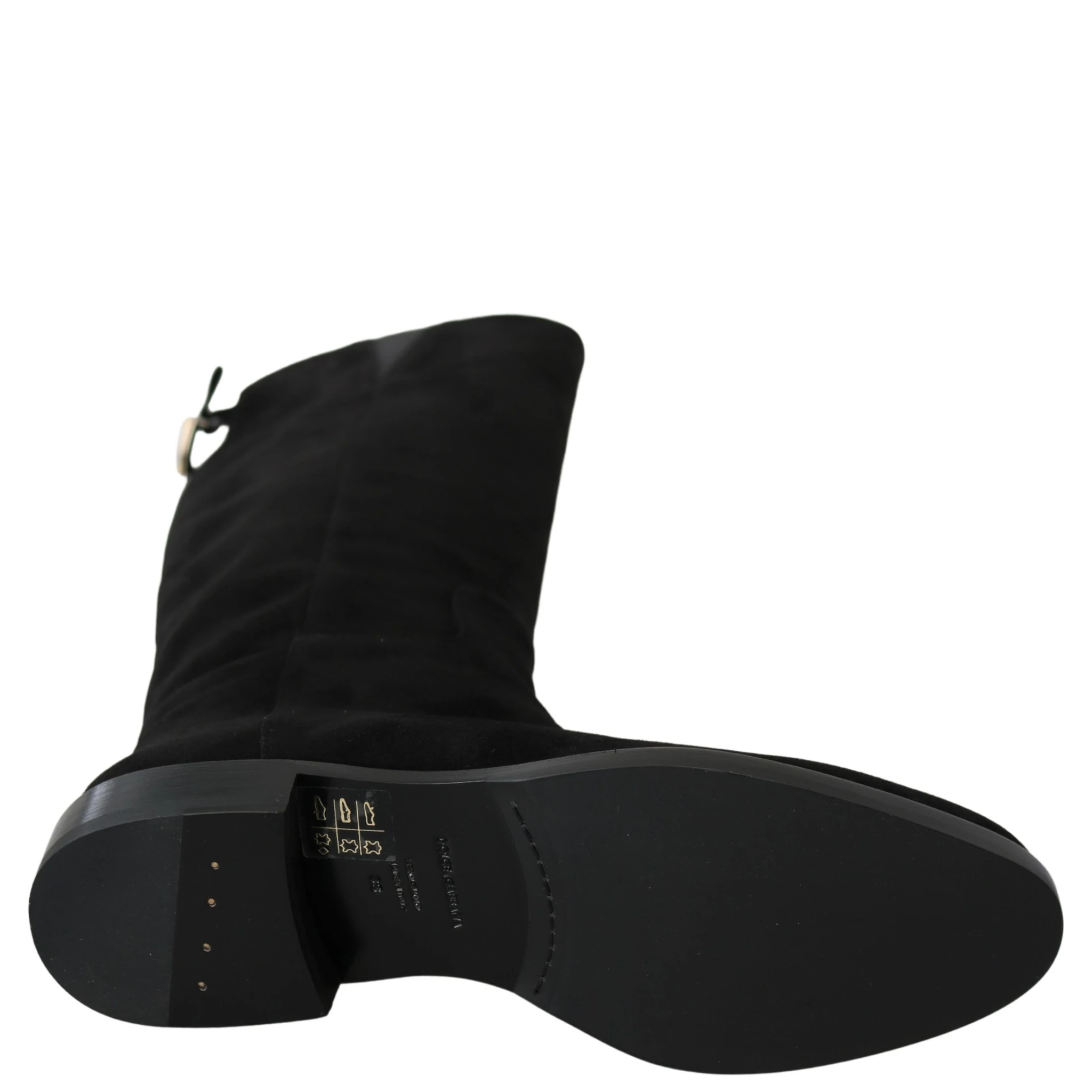 Black Suede Knee High Flat Boots Shoes