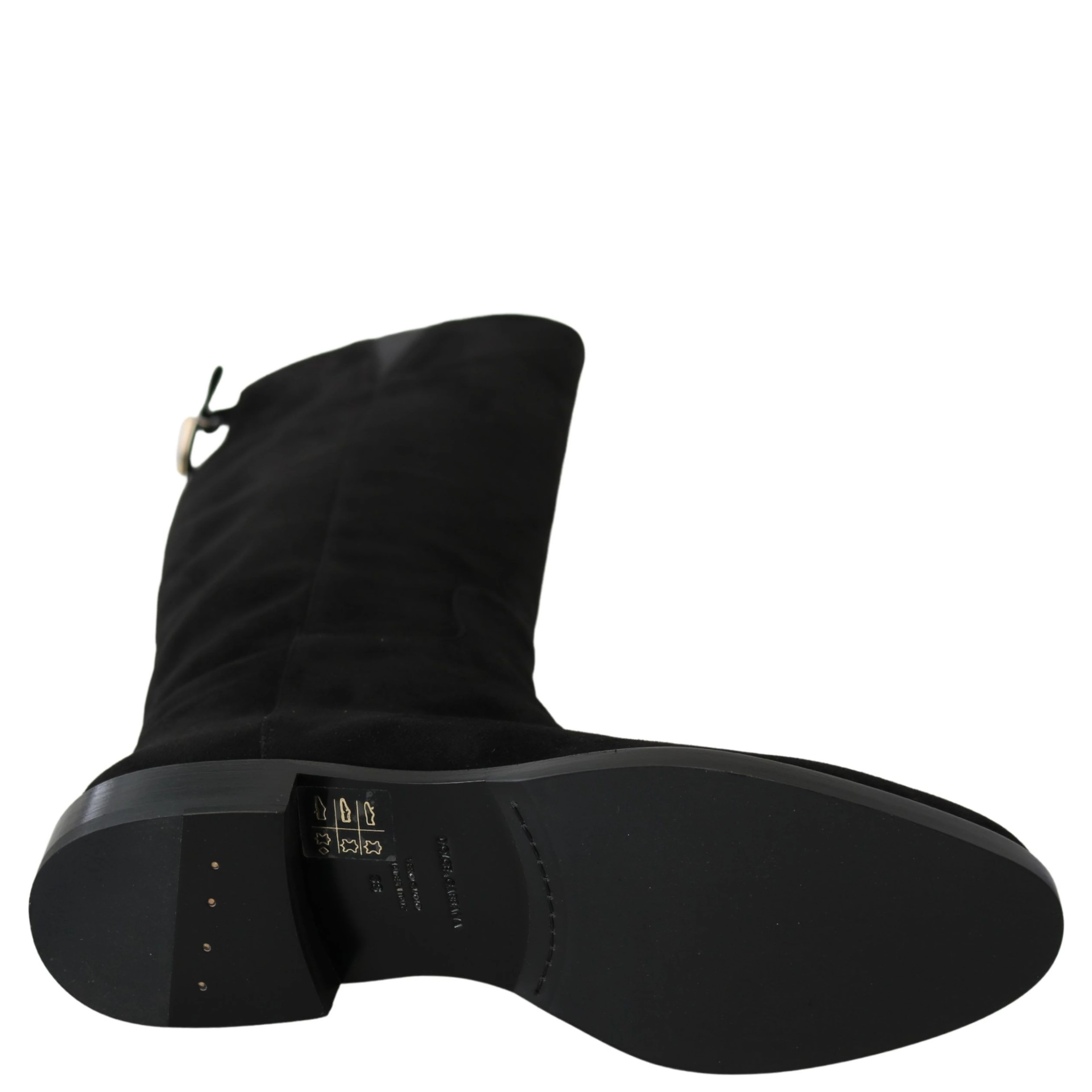 Black Suede Knee High Flat Boots Shoes