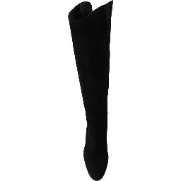 Black Suede Knee High Flat Boots Shoes