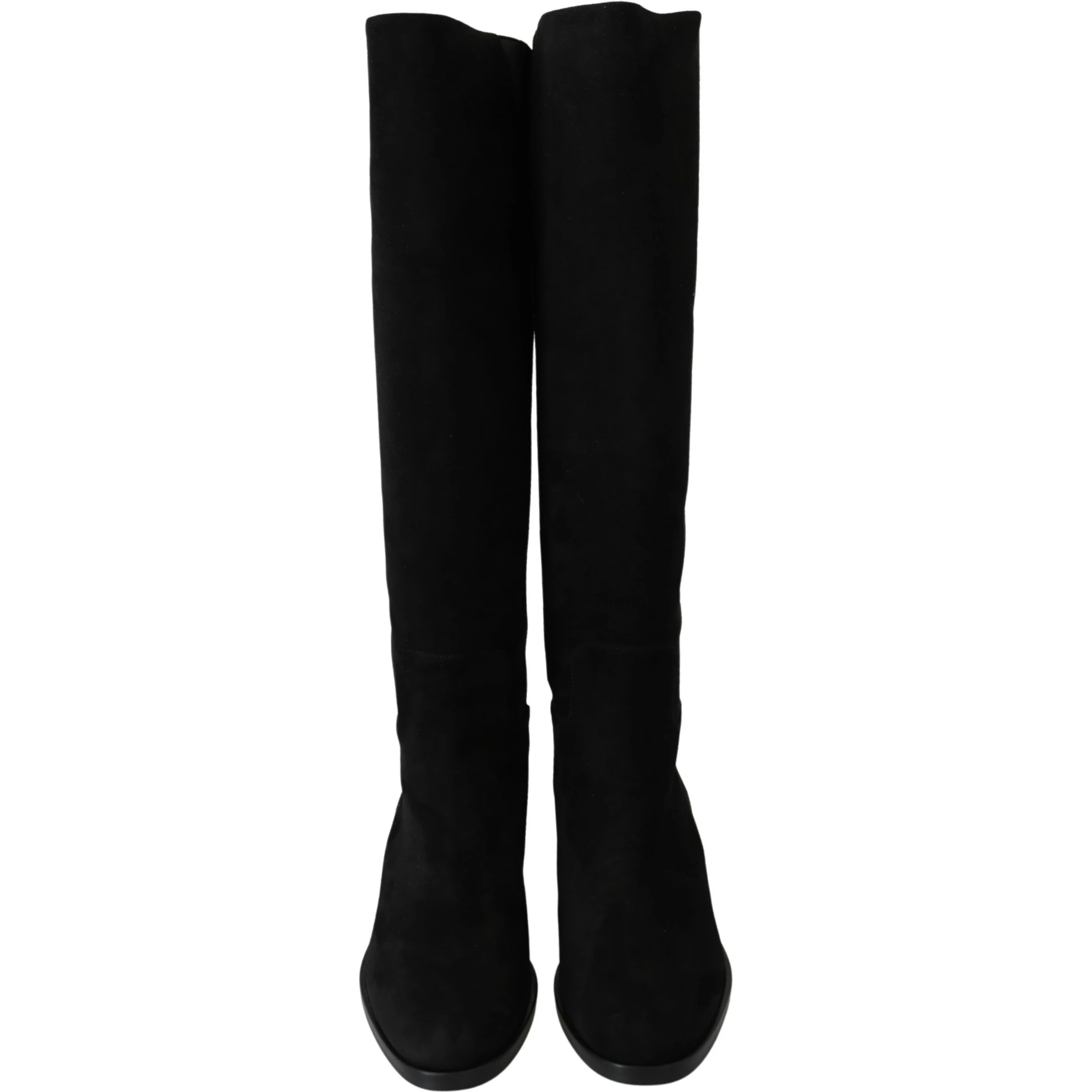 Black Suede Knee High Flat Boots Shoes
