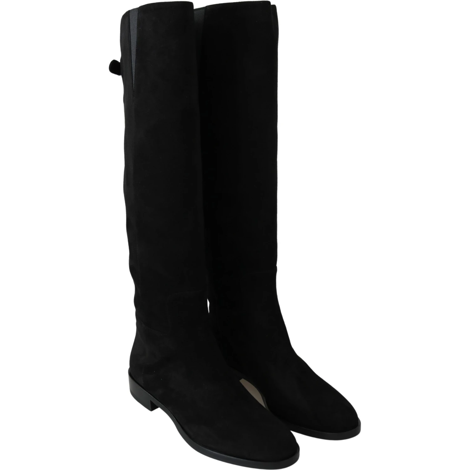 Black Suede Knee High Flat Boots Shoes