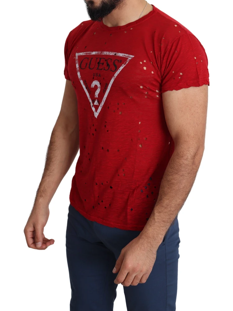 Red Cotton Logo Print Men Casual Top Perforated T-shirt alternative