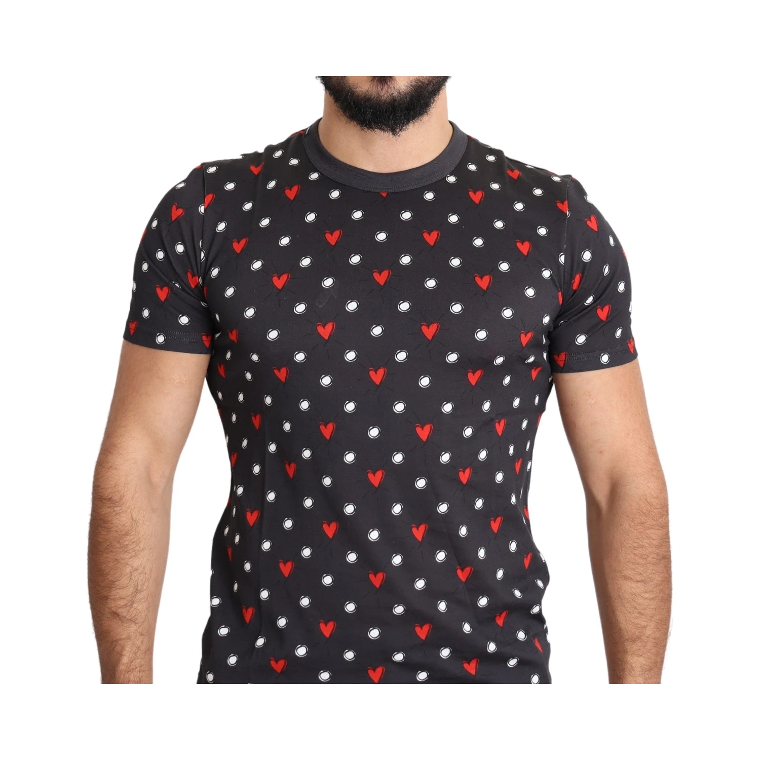 Dark Gray Hearts Print Cotton Men T-shirt