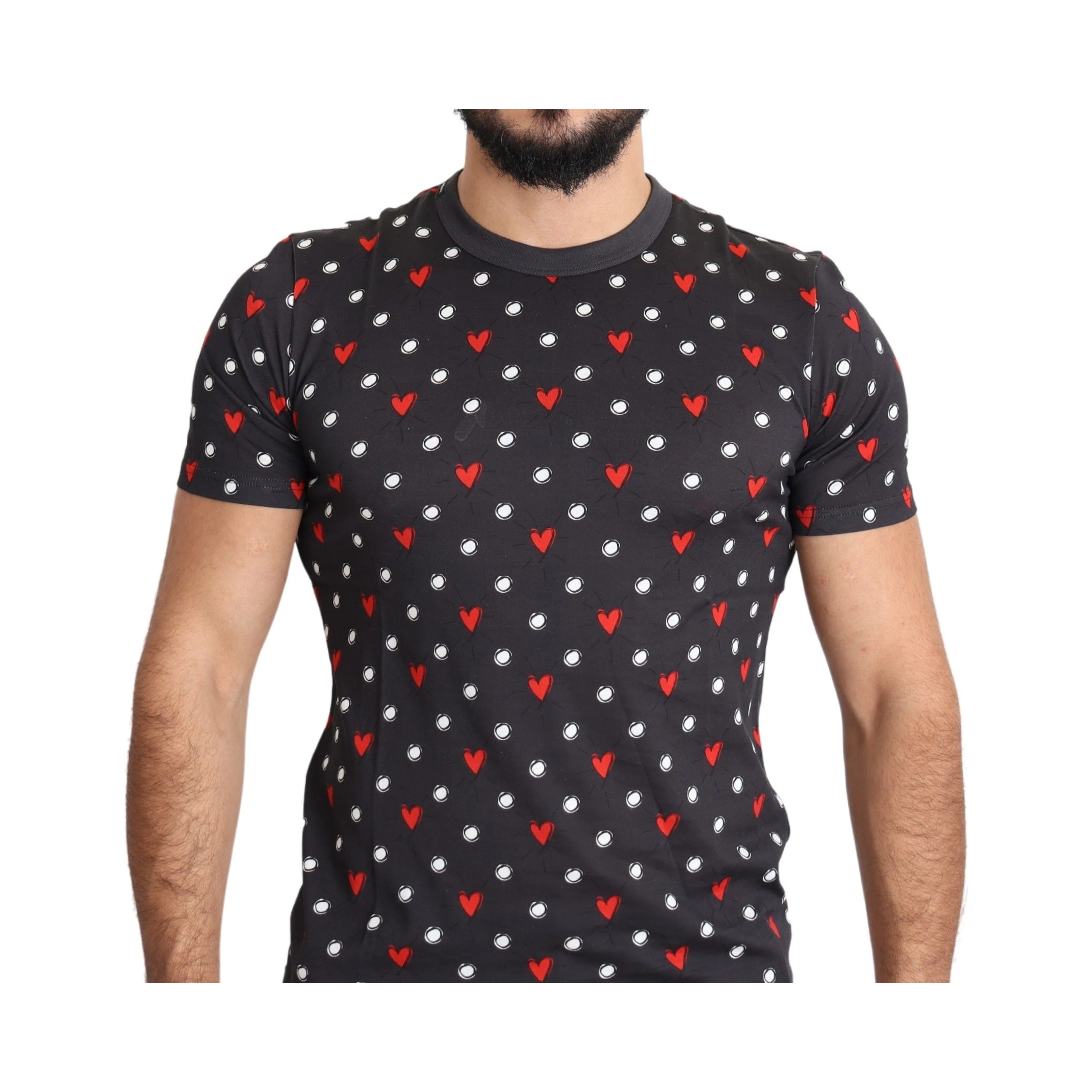 Dark Gray Hearts Print Cotton Men T-shirt