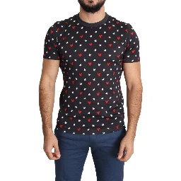 Dark Gray Hearts Print Cotton Men T-shirt