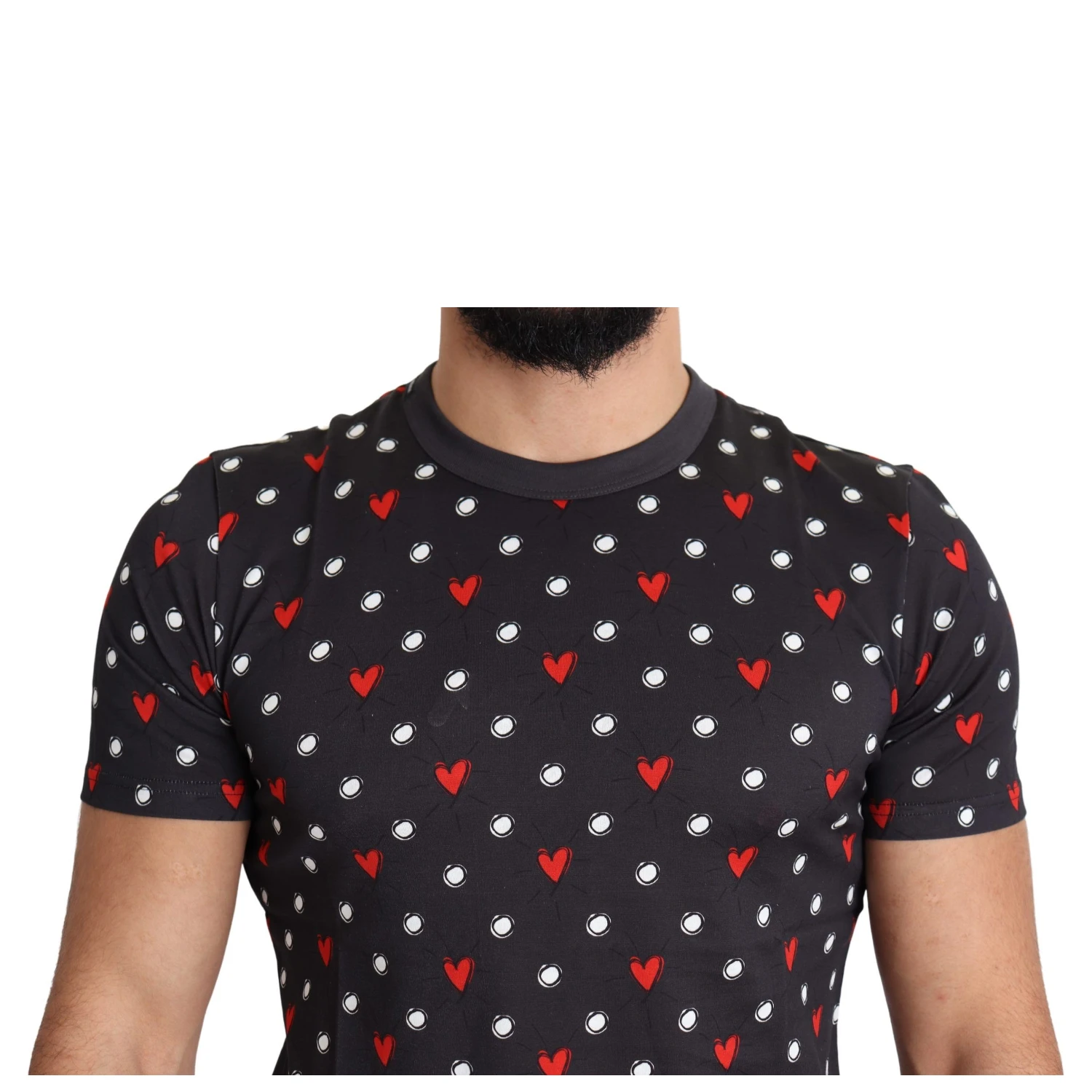 Dark Gray Hearts Print Cotton Men T-shirt