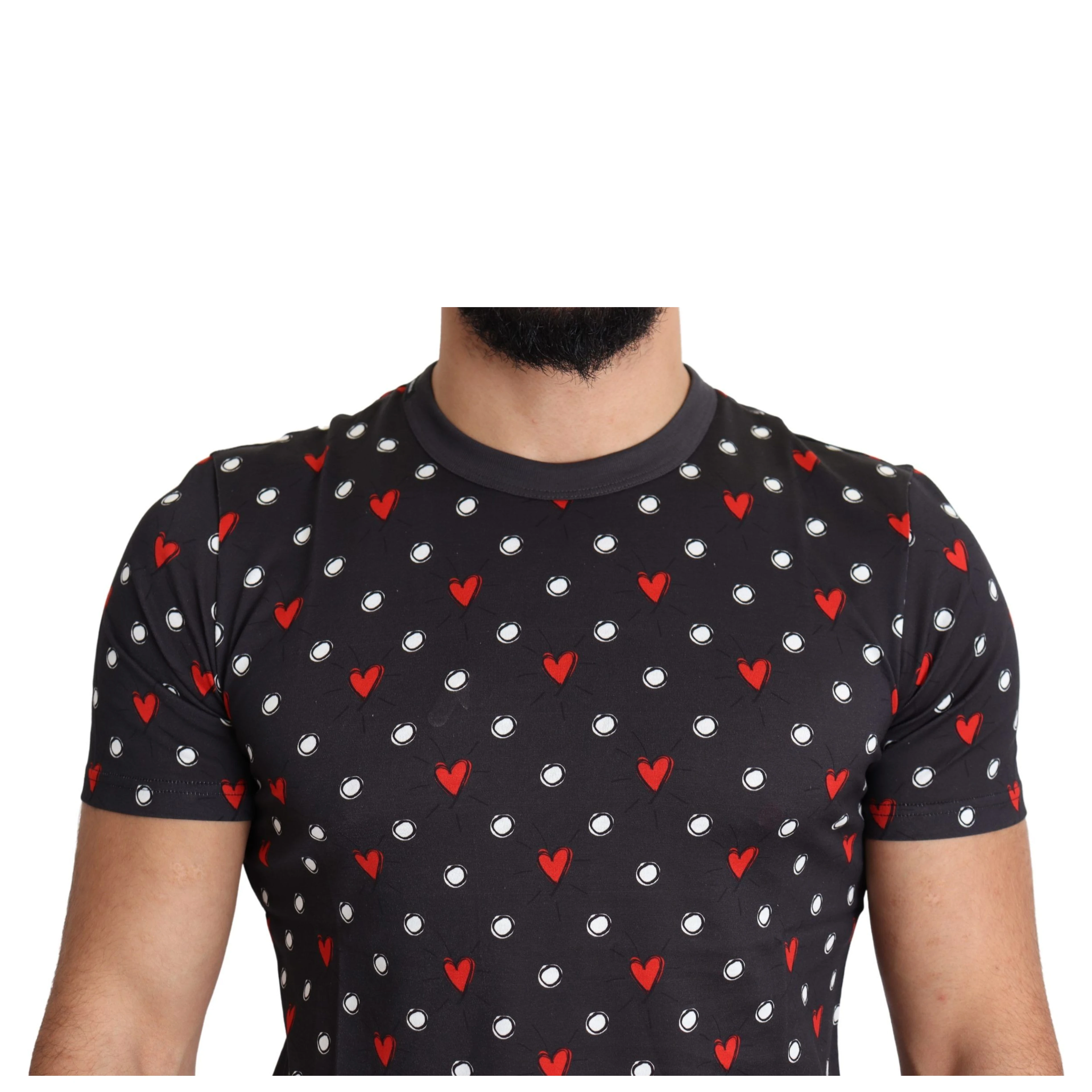 Dark Gray Hearts Print Cotton Men T-shirt