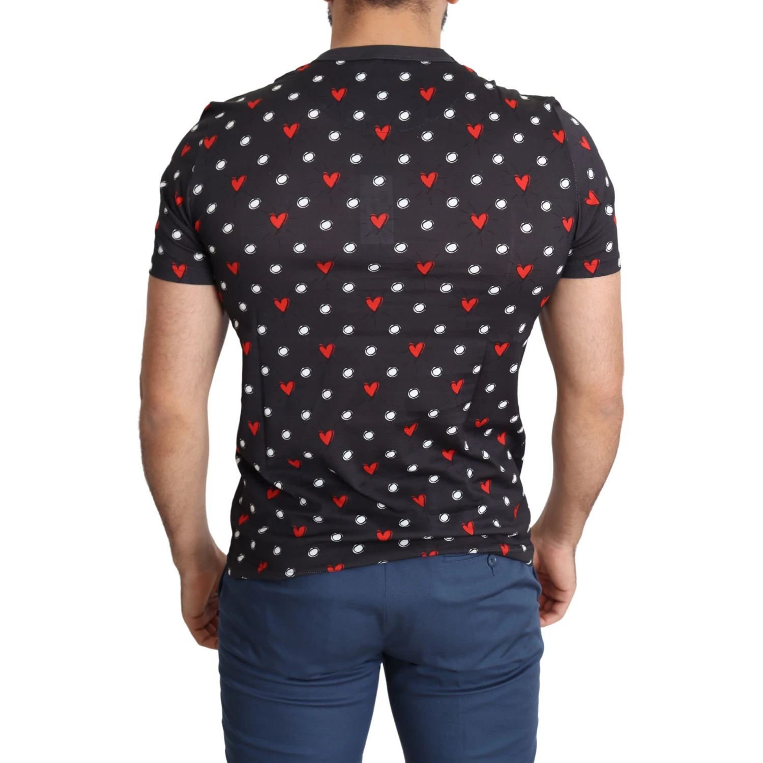Dark Gray Hearts Print Cotton Men T-shirt
