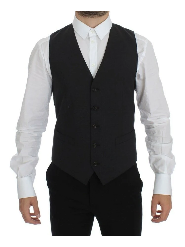 Gray Wool Stretch Dress Blazer Vest
