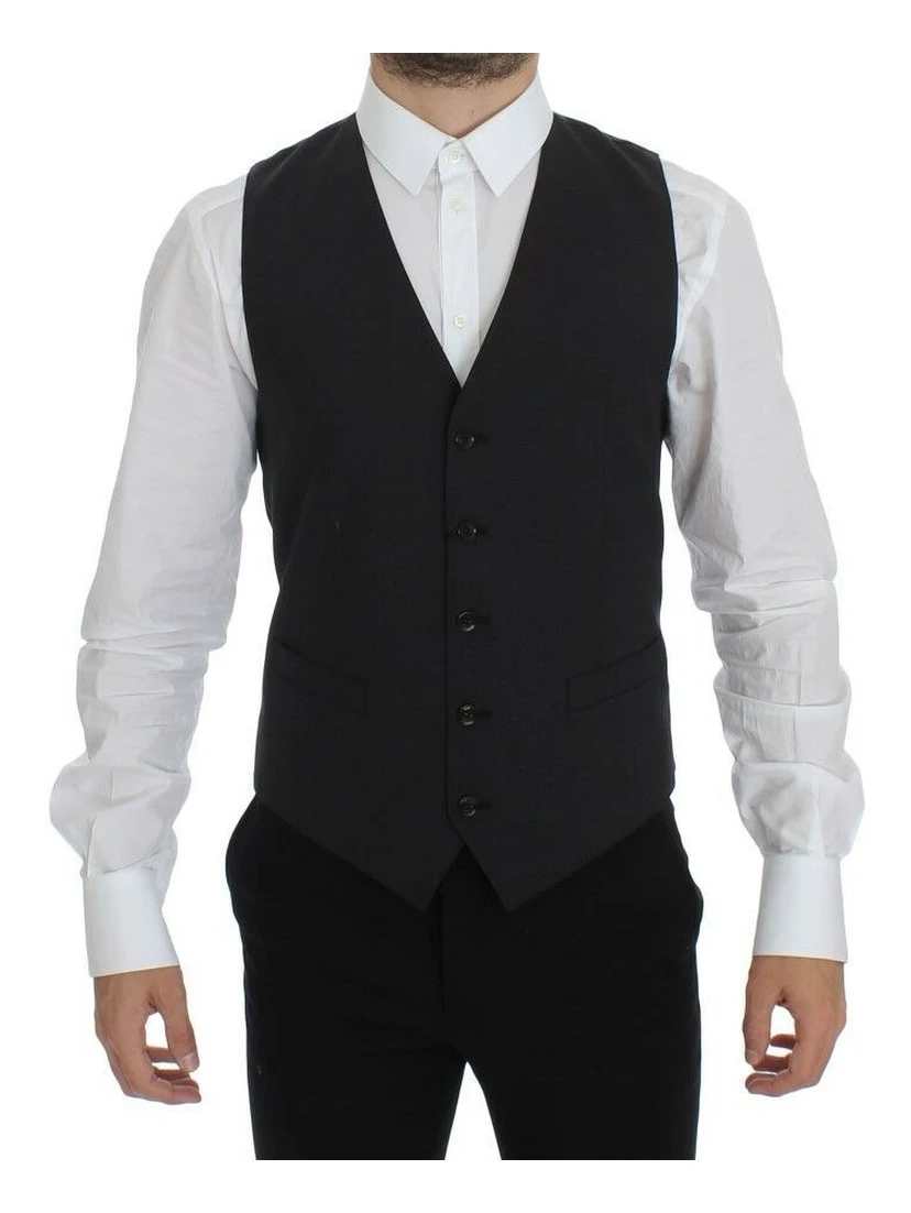 Gray Wool Stretch Dress Blazer Vest