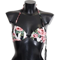 Multicolor Striped Rose Print Swimwear Bikini Tops