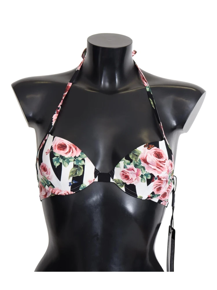 Multicolor Striped Rose Print Swimwear Bikini Tops