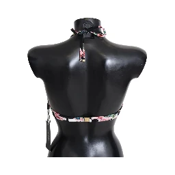 Multicolor Striped Rose Print Swimwear Bikini Tops