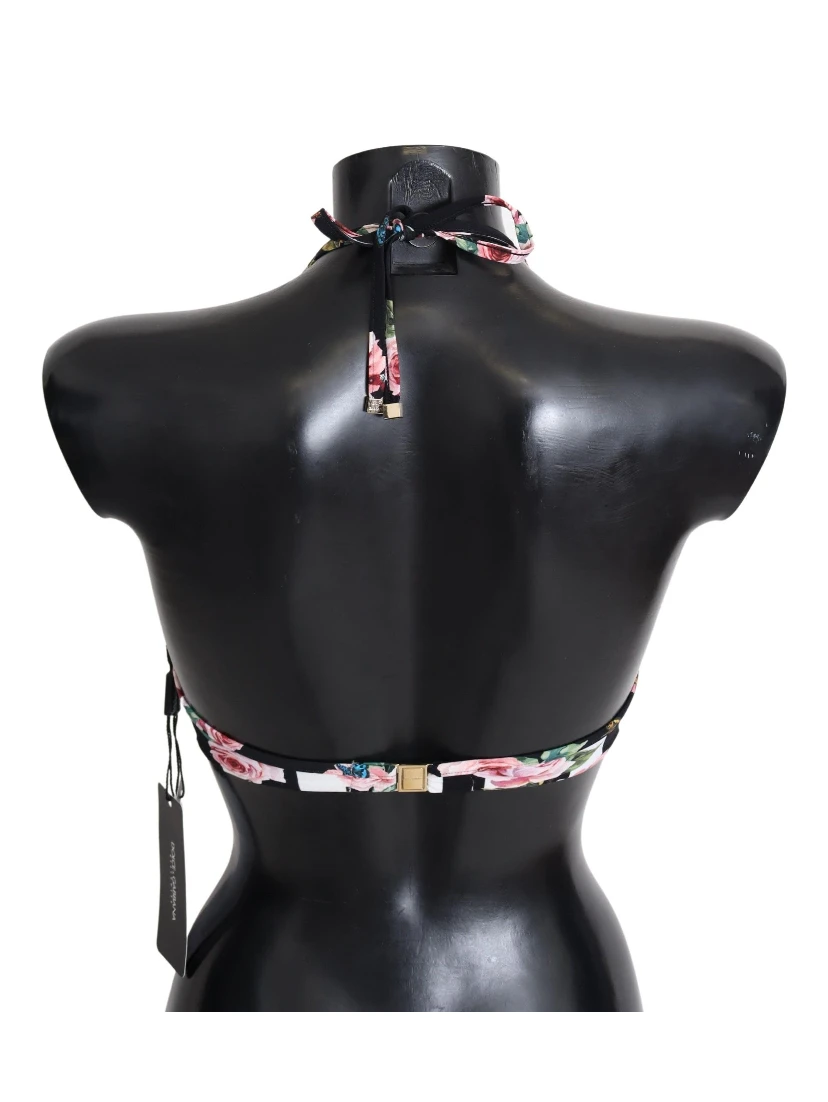 Multicolor Striped Rose Print Swimwear Bikini Tops