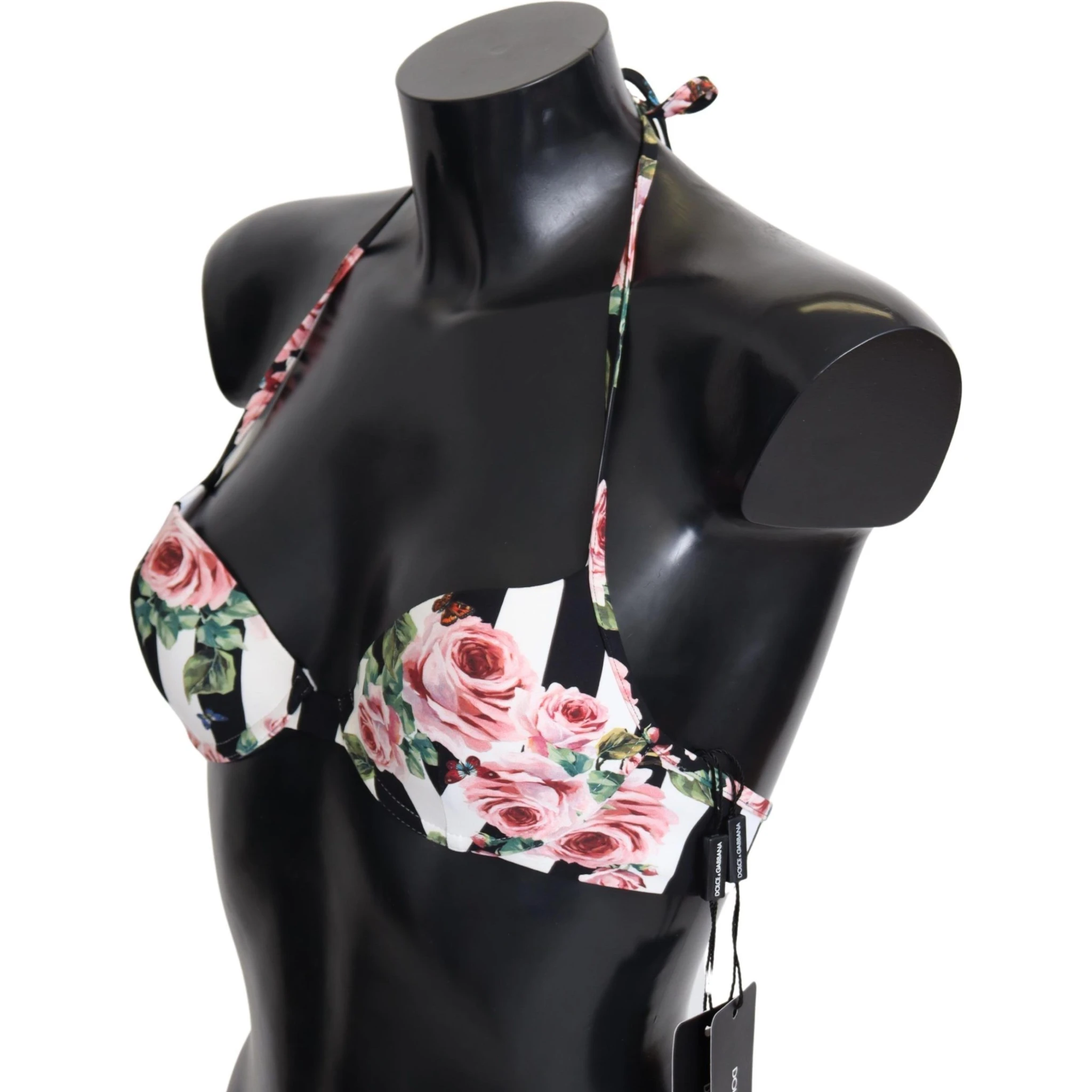 Multicolor Striped Rose Print Swimwear Bikini Tops